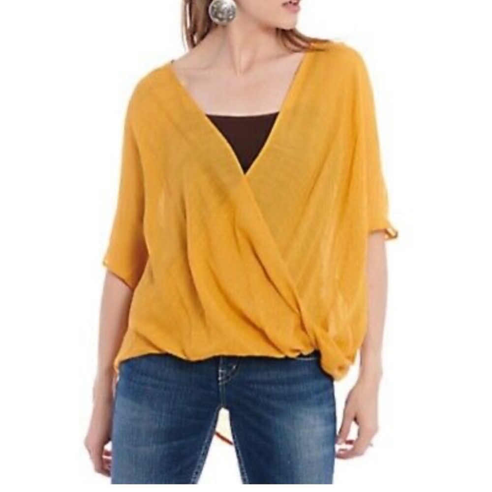 Favlux Fashion Womens Medium Hi-Low Surplice Mustard Rayon Polly Top Shirt Flowy